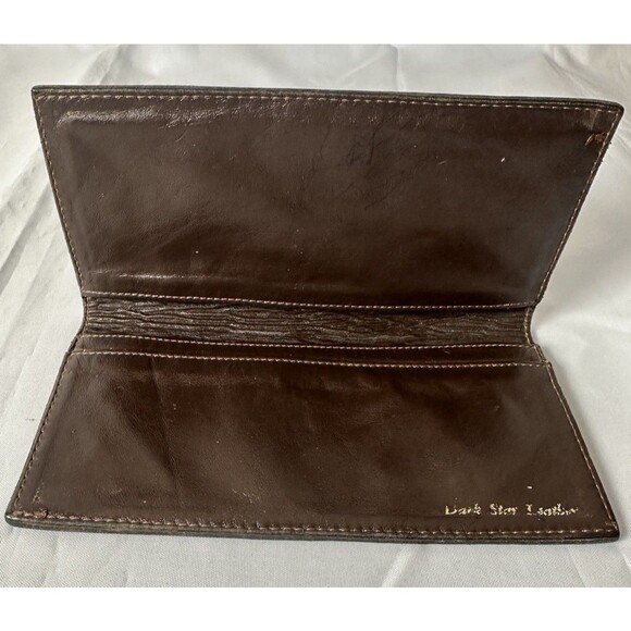 Dark Star Brown Leather Western Southwestern Vintage Checkbook Cover - Picture 4 of 5